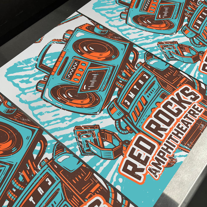 Limited Edition Red Rocks Music Poster Art Print - Boombox Robot Artist Series Featuring John Van Horn - Retro - 13x19"