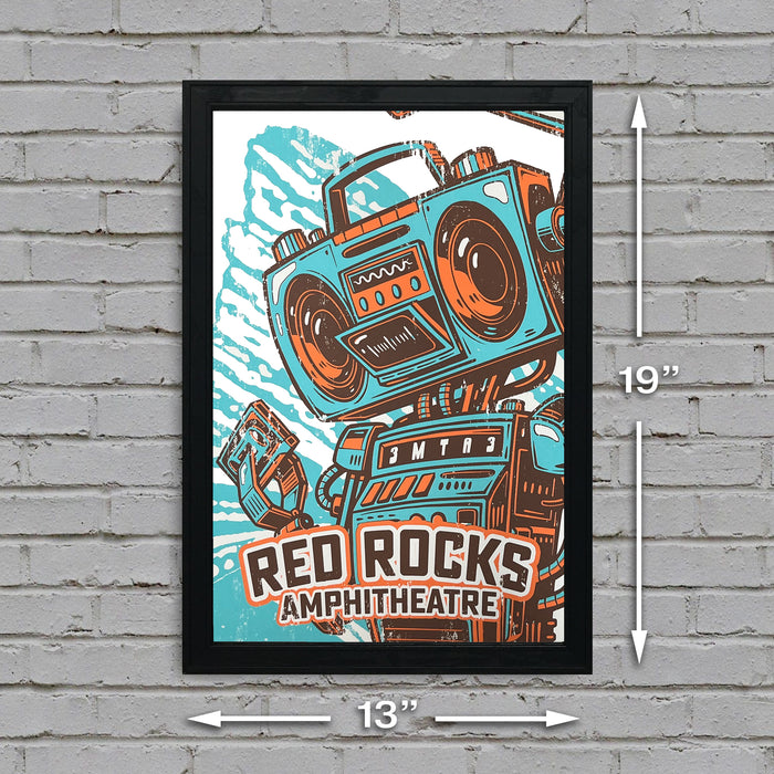 Limited Edition Red Rocks Music Poster Art Print - Boombox Robot Artist Series Featuring John Van Horn - Retro - 13x19"