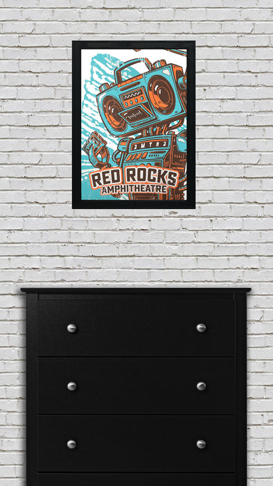 Limited Edition Red Rocks Music Poster Art Print - Boombox Robot Artist Series Featuring John Van Horn - Retro - 13x19"