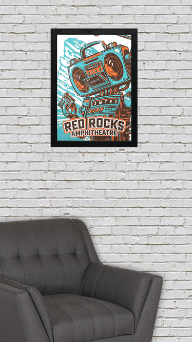 Limited Edition Red Rocks Music Poster Art Print - Boombox Robot Artist Series Featuring John Van Horn - Retro - 13x19"