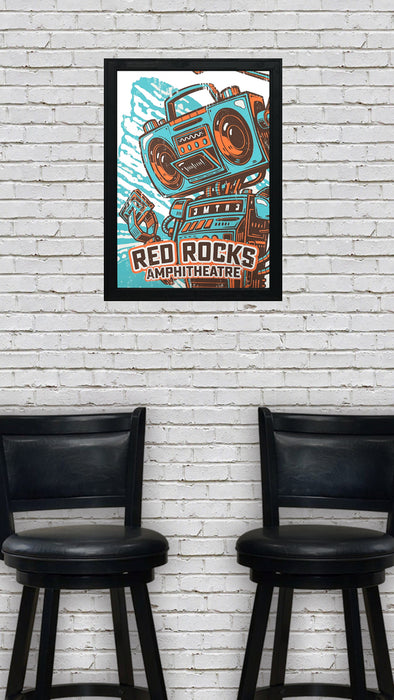 Limited Edition Red Rocks Music Poster Art Print - Boombox Robot Artist Series Featuring John Van Horn - Retro - 13x19"