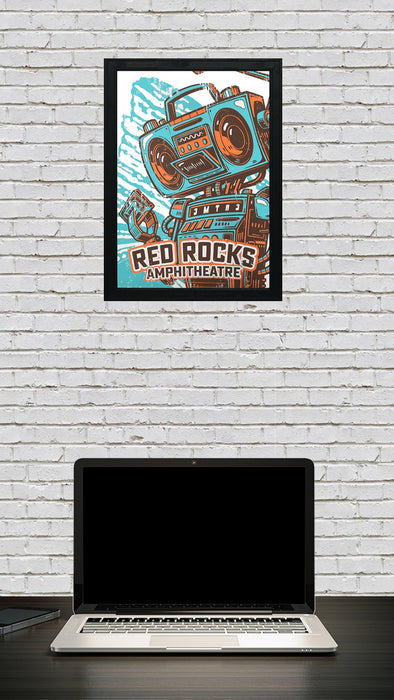 Limited Edition Red Rocks Music Poster Art Print - Boombox Robot Artist Series Featuring John Van Horn - Retro - 13x19"