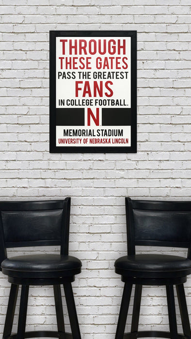 Limited Edition Nebraska Cornhuskers "Through These Gates" College Football Poster Art - 13x19"