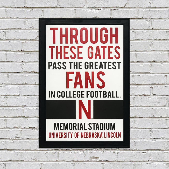 Limited Edition Nebraska Cornhuskers "Through These Gates" College Football Poster Art - 13x19"