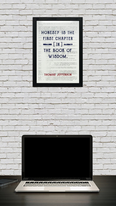 Limited Edition Thomas Jefferson Poster Art - Honesty First Chapter in Wisdom Quote - Patriotic Colors - 13x19"