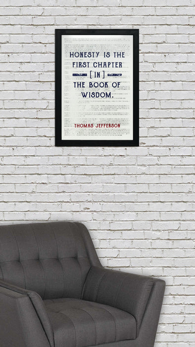 Limited Edition Thomas Jefferson Poster Art - Honesty First Chapter in Wisdom Quote - Patriotic Colors - 13x19"