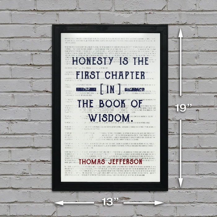 Limited Edition Thomas Jefferson Poster Art - Honesty First Chapter in Wisdom Quote - Patriotic Colors - 13x19"