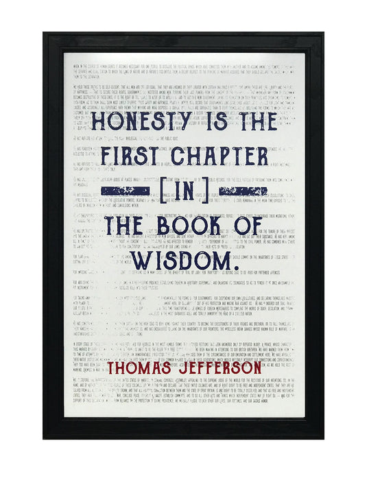 Limited Edition Thomas Jefferson Poster Art - Honesty First Chapter in Wisdom Quote - Patriotic Colors - 13x19"