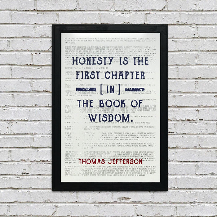 Limited Edition Thomas Jefferson Poster Art - Honesty First Chapter in Wisdom Quote - Patriotic Colors - 13x19"