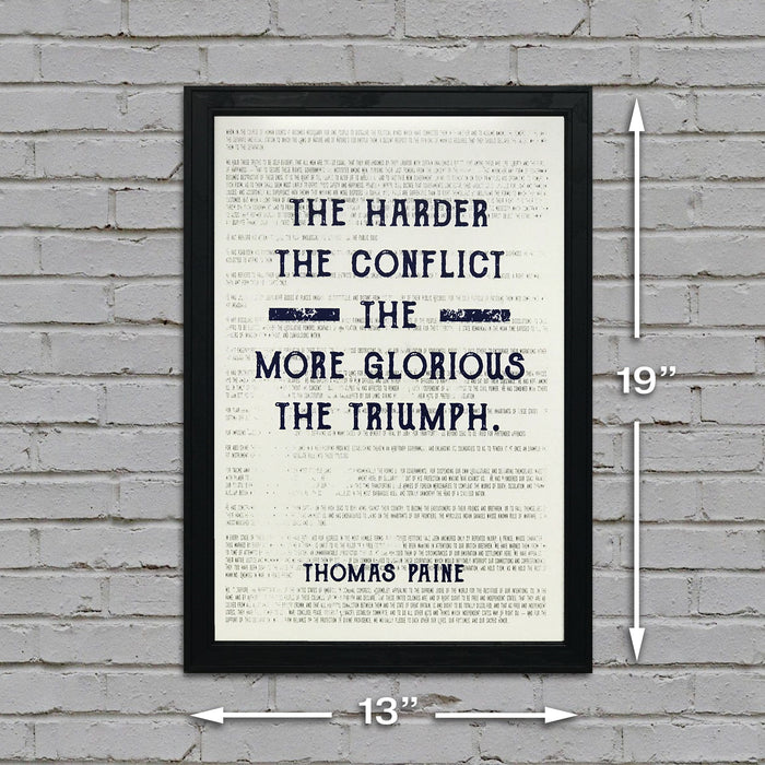 Limited Edition Thomas Paine Harder the Conflict Greater the Triumph Quote Art Print Blue - 13x19"